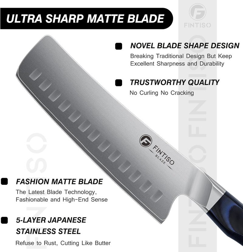 FINTISO 7" Nakiri Knife, Vegetable Chopping Knife with G10 Ergonomic Handle, Japanese High Carbon Stainless Steel Sharp Kitchen Cleaver in Gift Box - Image 5